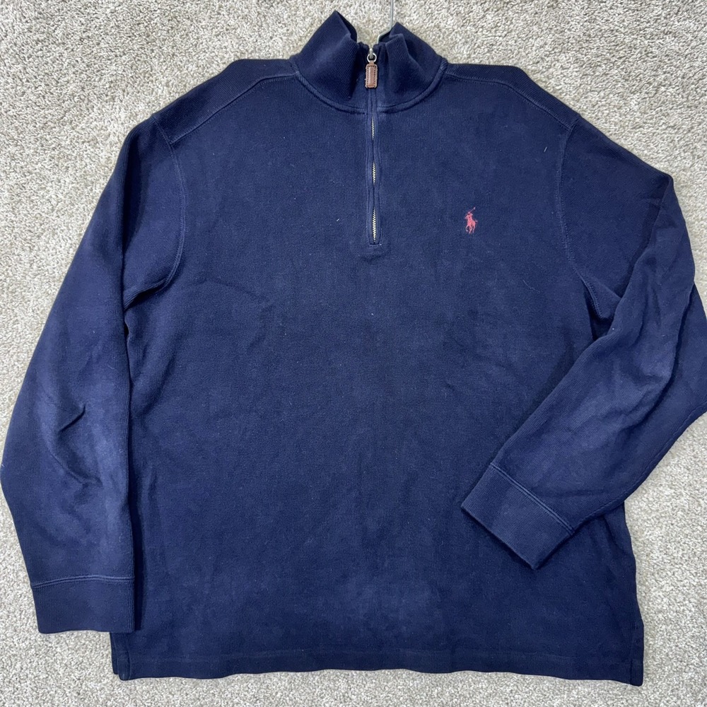 Polo Ralph Lauren Pullover Mens L Quarter-Zip Navy Blue Cotton EUC